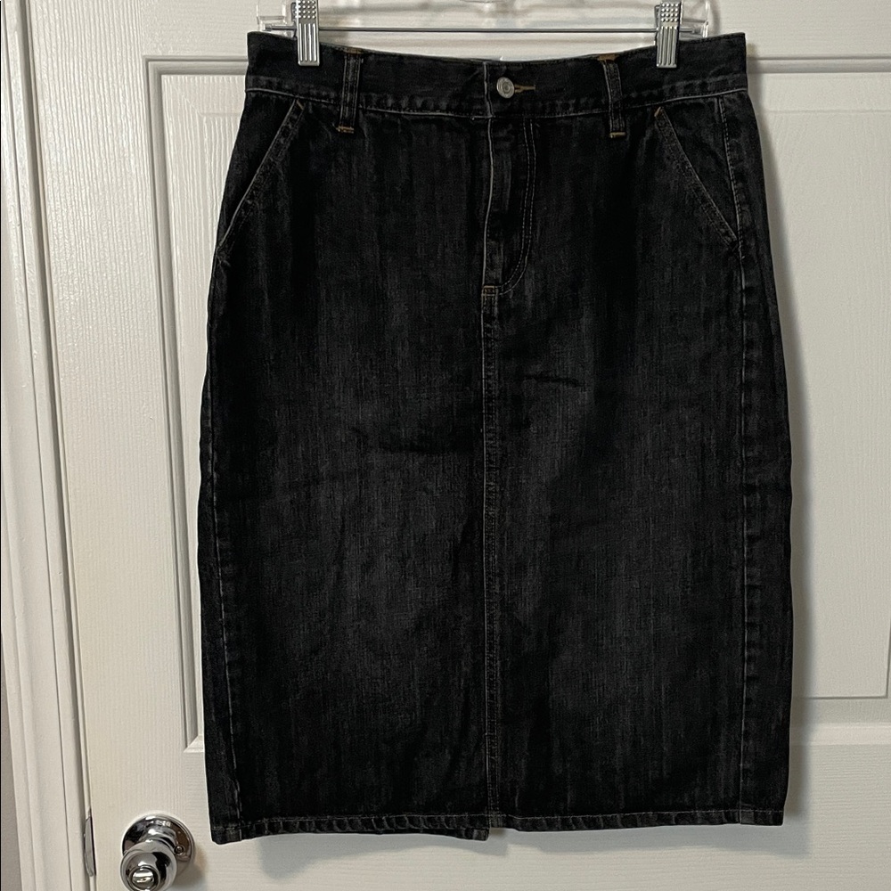 GAP JEANS Denim Skirt Midi Straight Womens 10 Flat Front Back Slit Blue Pencil